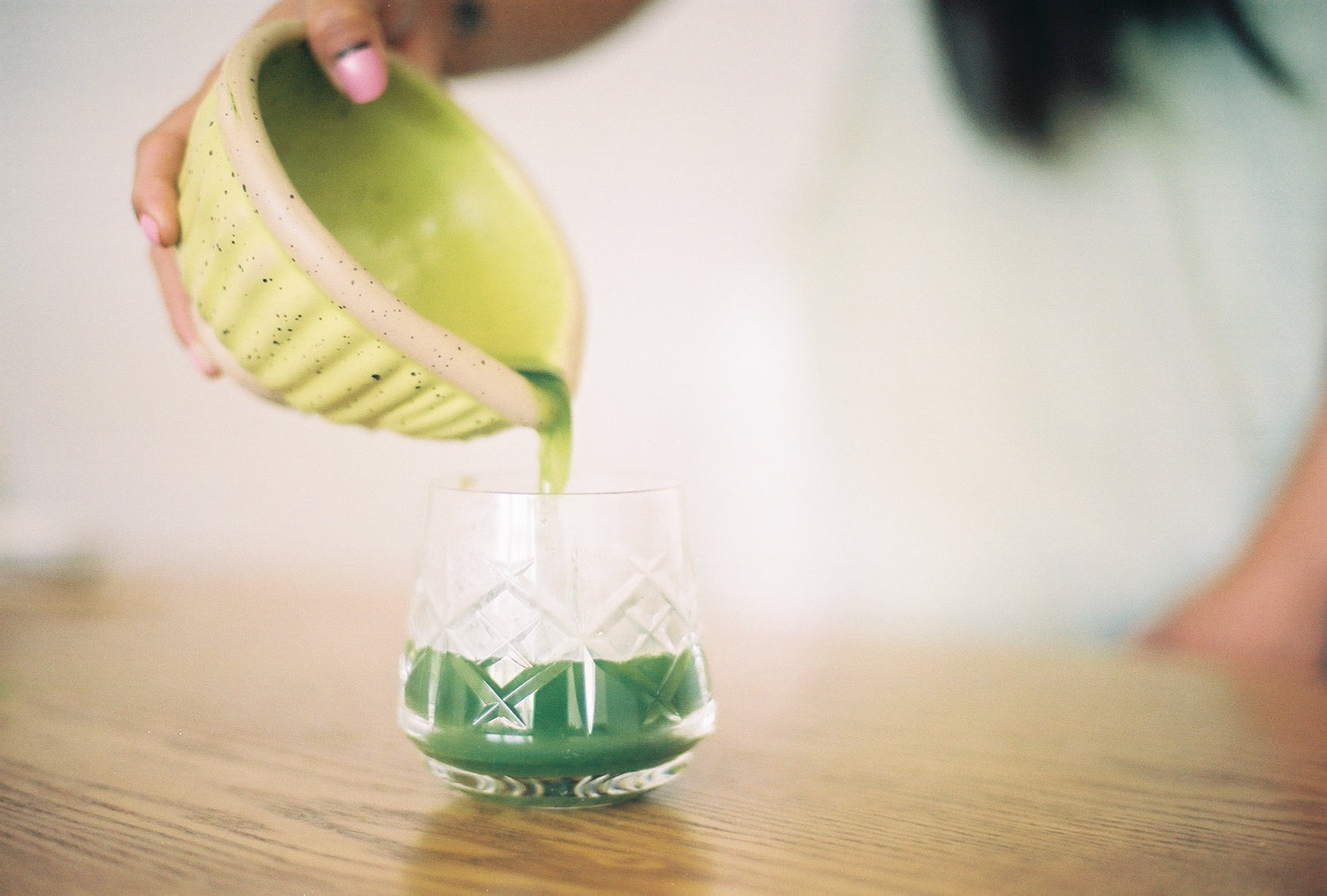 this is a picture of Ami Mei's ceremonial matcha - It has a deep green, emerald color, and delicious taste.